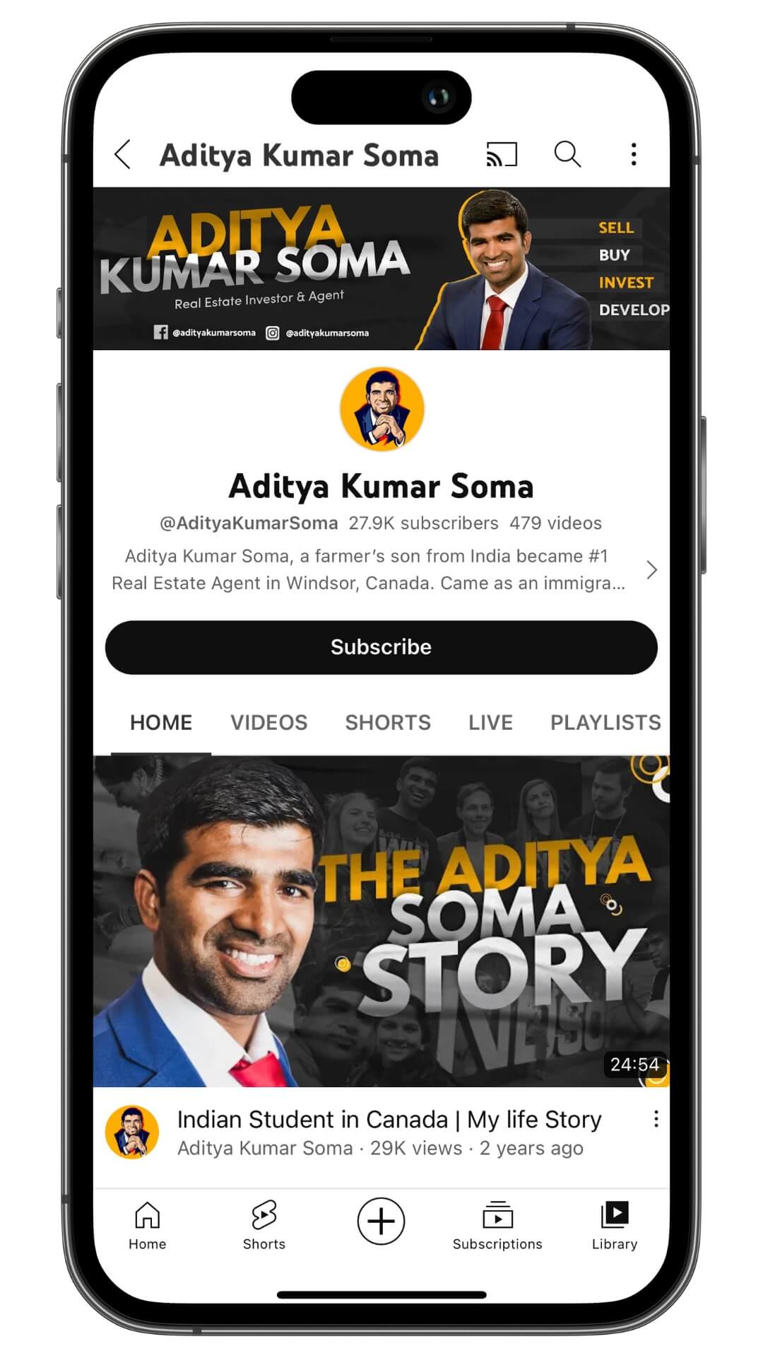 Aditya Soma YouTube Screen